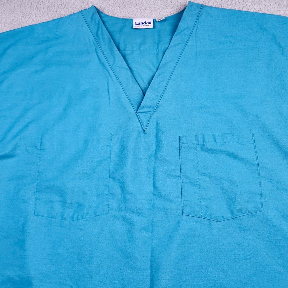Landau Scrub Tops Unisex 3XL Blue Red V-Neck Pocket Medical Workwear Smock - Picture 10 of 16